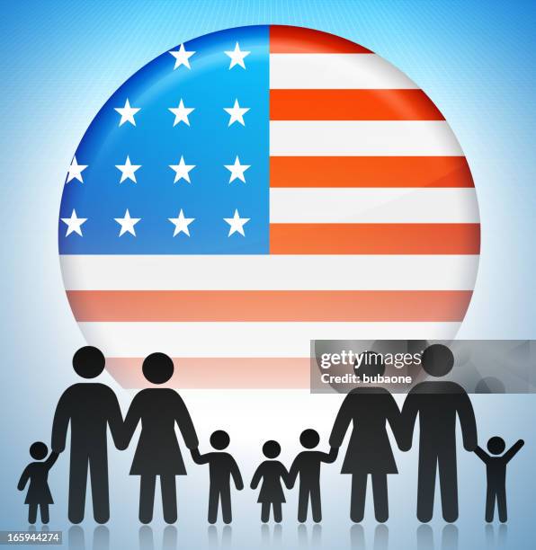 united states flag button with family stick figure concept - step father stock illustrations