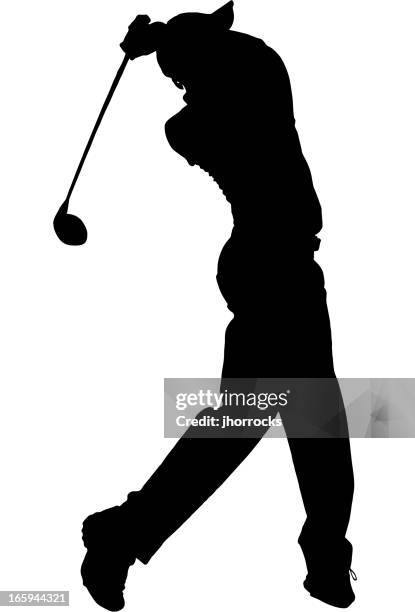 stockillustraties, clipart, cartoons en iconen met golfer silhouette - zwaaien