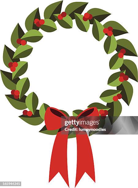 modern holly wreath - red bow stock illustrations