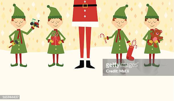 santa with elves - father christmas and elves stock illustrations