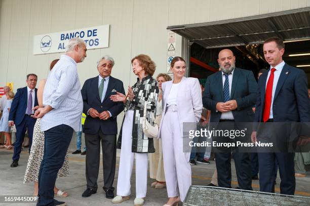 Queen Sofia , talks during her visit to the Food Bank Foundation of Mallorca, on September 4 in Palma de Mallorca, Mallorca, Balearic Islands, Spain....