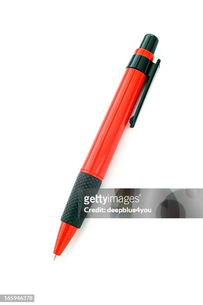 red biro on white - red pen single object stock pictures, royalty-free photos & images