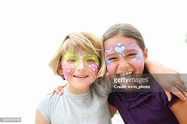 face paited kids - geschminkt gezicht stockfoto's en -beelden