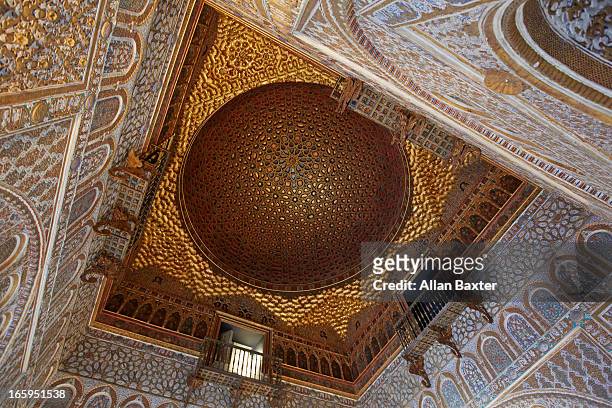 ceiling of the hall of ambassadors - seville palace stock pictures, royalty-free photos & images