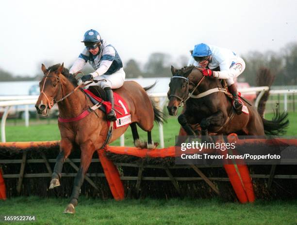 Irish Jockey Mick Fitzgerald riding Geos winning the Christmas Hurdle at Kempton Park, 27th December 2000. Placed second Irish Jockey Timmy Murphy...