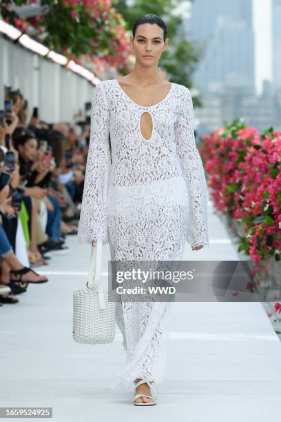 Model on the runway at Michael Kors Spring 2024 Ready To Wear Fashion Show at Domino Park on September 11, 2023 in Brooklyn, New York.