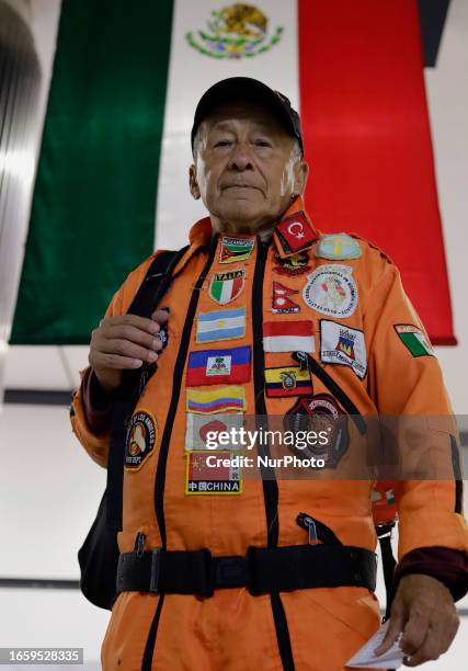 Héctor Méndez, better known as El Chino, head and founder of the Azteca Topos International Rescue Brigade, arrives at the Mexico City International...