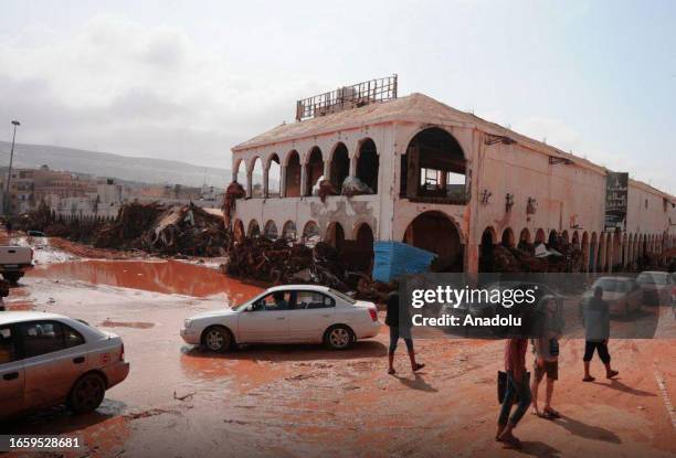 View of devastation in disaster zones after the floods caused by the Storm Daniel ravaged the region, on September 11 in Derna, Libya. The death toll...