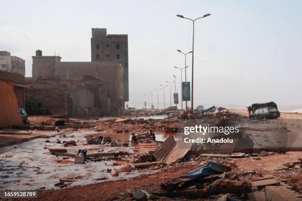 View of devastation in disaster zones after the floods caused by the Storm Daniel ravaged the region, on September 11 in Derna, Libya. The death toll...
