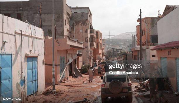 View of devastation in disaster zones after the floods caused by the Storm Daniel ravaged the region, on September 11 in Derna, Libya. The death toll...