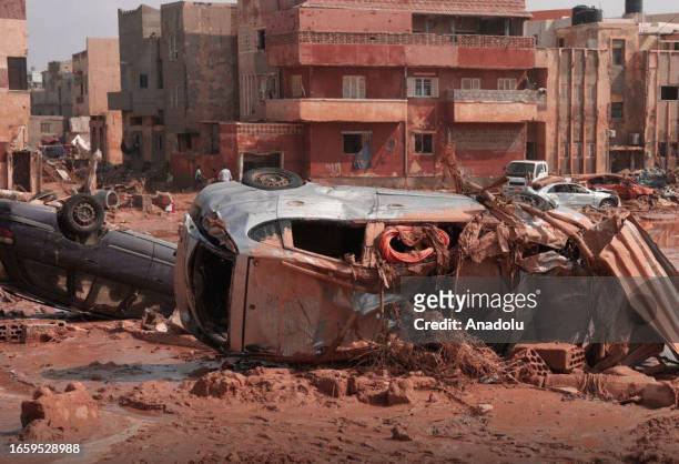 View of devastation in disaster zones after the floods caused by the Storm Daniel ravaged the region, on September 11 in Derna, Libya. The death toll...