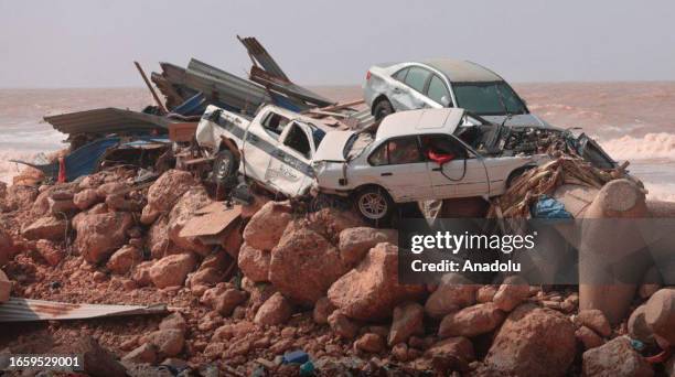 View of devastation in disaster zones after the floods caused by the Storm Daniel ravaged the region, on September 11 in Derna, Libya. The death toll...