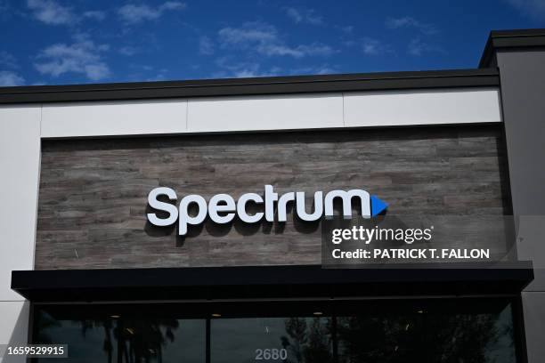 The Spectrum logo is displayed outside one of the cable TV, phone, and internet company's stores in Manhattan Beach, California on September 11,...