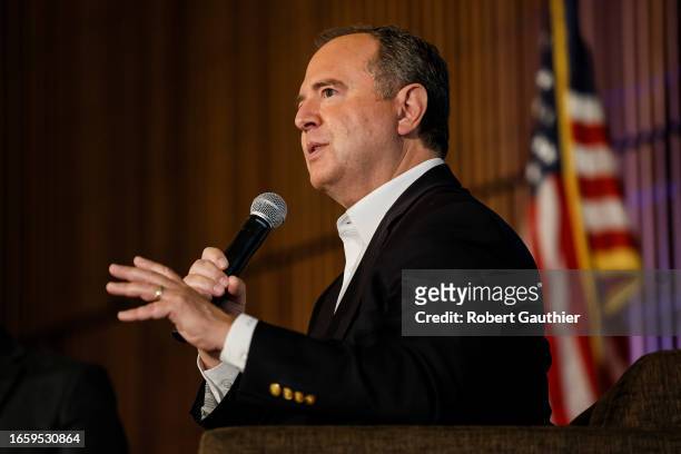 Monterey Park, CA, Friday, September 8, 2023 - Rep. Adam Schiff speaks at a town hall hosted by the advocacy group March For Our Lives at East LA...