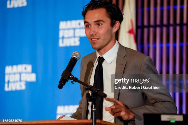 Monterey Park, CA, Friday, September 8, 2023 - Activist David Hogg speaks at a town hall hosted by the advocacy group March For Our Lives at East LA...