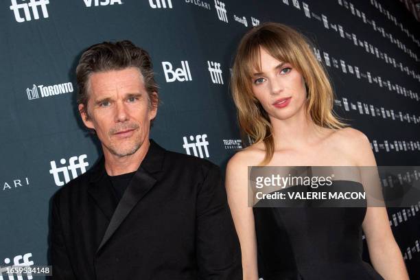 Actor and director Ethan Hawke and his daughter US actress Maya Hawke arrive for the premiere of "Wildcat" during the Toronto International Film...