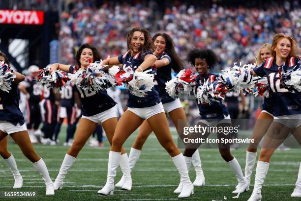 Cheerleaders dance during a game between the New England Patriots and the Philadelphia Eagles on September 10 at Gillette Stadium in Foxborough,...