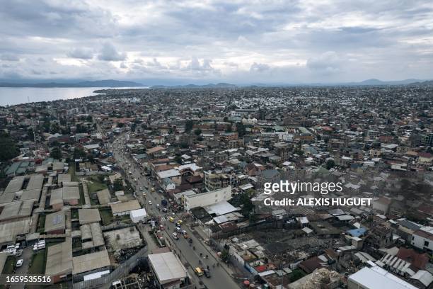 This aerial view, taken on September 10 shows the city of Goma, in eastern Democratic Republic of Congo. Lake Kivu is visible in the background.