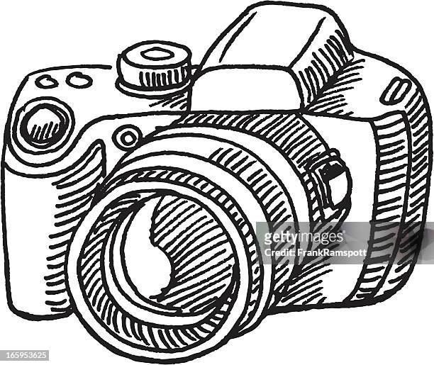 stockillustraties, clipart, cartoons en iconen met digital camera sketch - spiegelreflexcamera