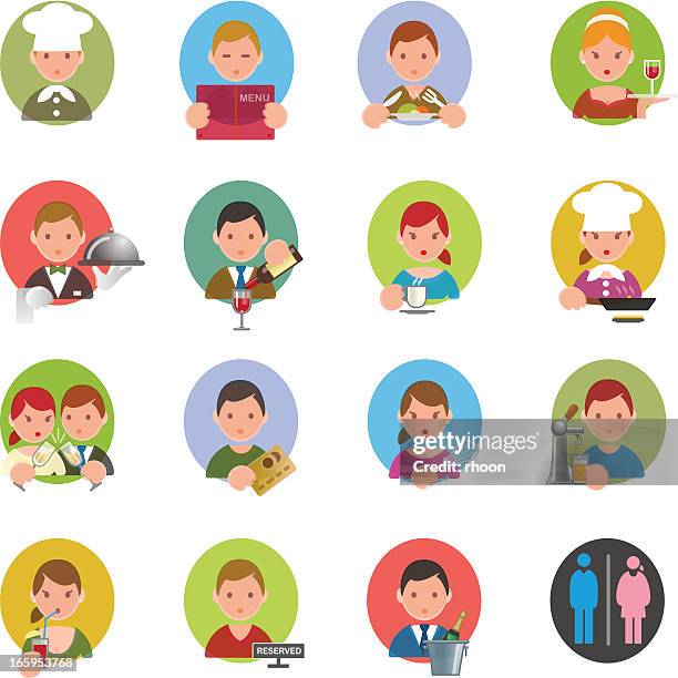 restaurant icons - guy drinking coffee stock illustrations