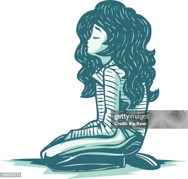 young woman sitting - indie rock stock illustrations