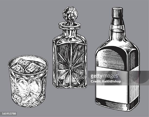 whisky flasche und glas-glas "caraf" - whiskey stock-grafiken, -clipart, -cartoons und -symbole