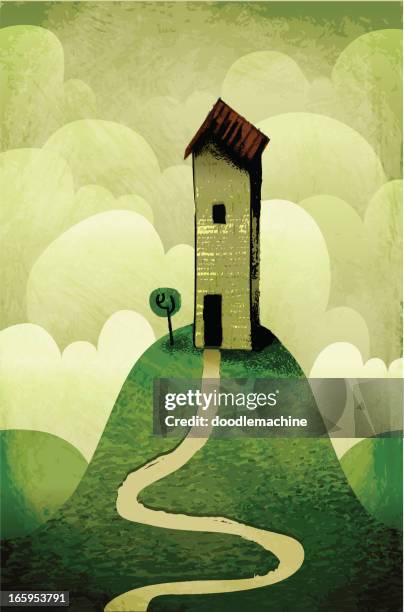my house on the hill - painting house exterior stock illustrations