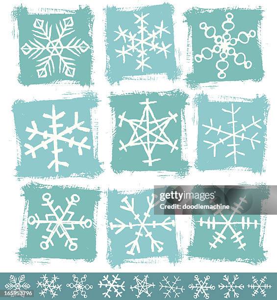 handgezeichnete schneeflocken-kollektion - 9 hand drawn patterns stock-grafiken, -clipart, -cartoons und -symbole