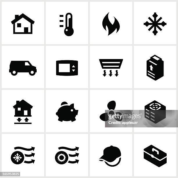 stockillustraties, clipart, cartoons en iconen met black heating and cooling icons - radiator heater