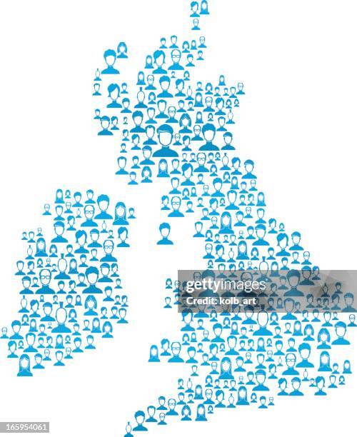 great britain map made of social network icons - creative crowd stock illustrations