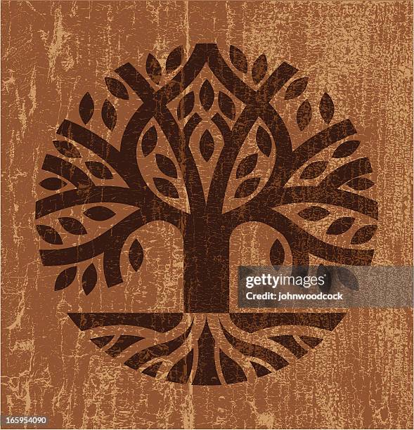 stockillustraties, clipart, cartoons en iconen met peeling paint tree - root