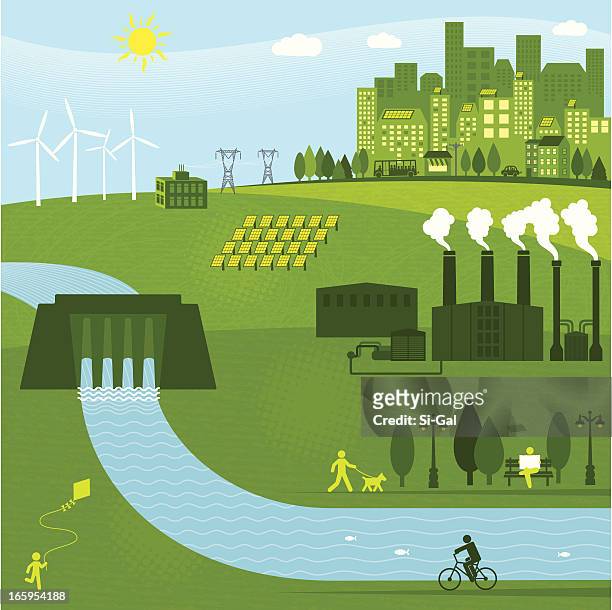ilustraciones, imágenes clip art, dibujos animados e iconos de stock de energías renovables - presa