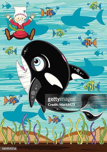 illustrazioni stock, clip art, cartoni animati e icone di tendenza di giona e il whale scena biblica - water sink fun