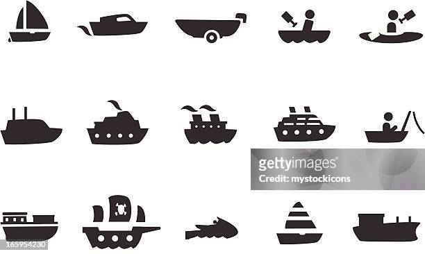 boat icon set - motor boat stock illustrations