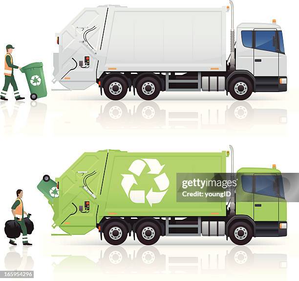 stockillustraties, clipart, cartoons en iconen met garbage trucks - vrachtwagen