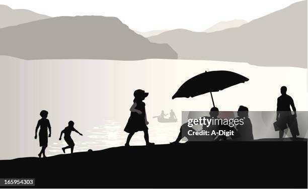 beach people vector silhouette - single dad stock illustrations