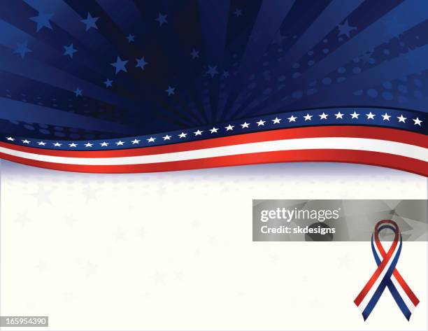 stockillustraties, clipart, cartoons en iconen met patriotic background with stars overlay: red, white, blue - red white and blue ribbon