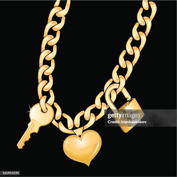 ilustraciones, imágenes clip art, dibujos animados e iconos de stock de bloqueada corazón cadena de oro - cadena de oro