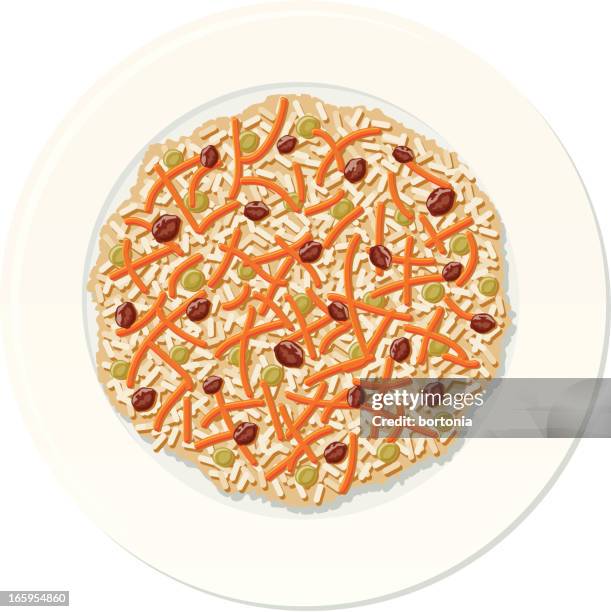kabul pulao - rice dish top view stock illustrations