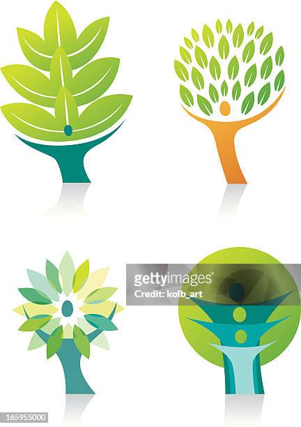 figure tree icons - springtime family stock illustrations