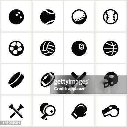 Preto e Branco vector conjunto de ícones de equipamentos de desportos Preto e Branco vector conjunto de ícones de equipamentos de desportos