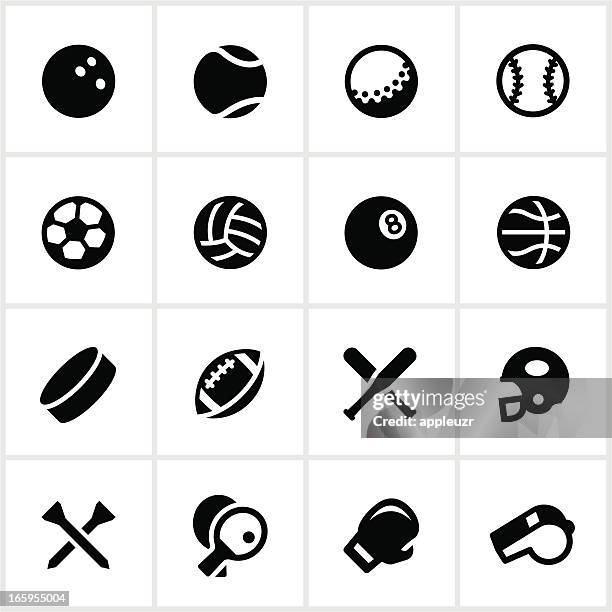 bildbanksillustrationer, clip art samt tecknat material och ikoner med black and white sports equipment vector icon set - tävlingsidrott