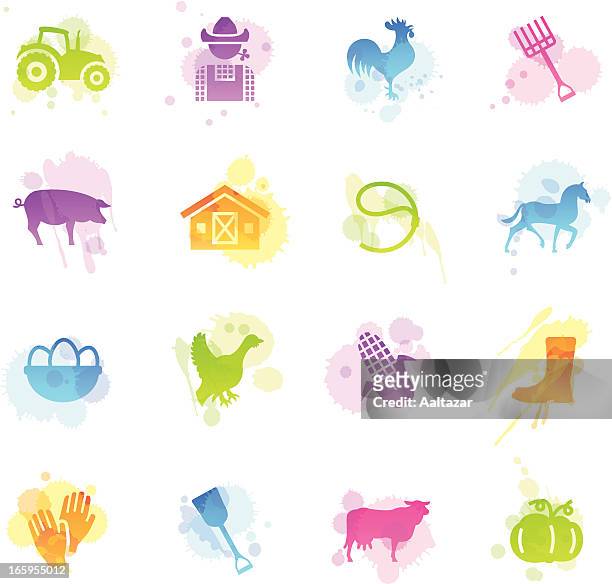 stains icons - farm - rooster print stock illustrations