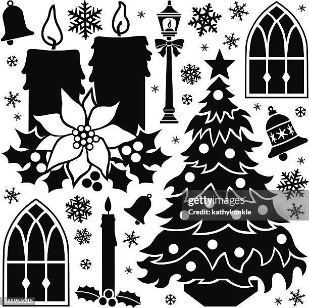 church christmas decorations design elements - church black and white clipart stock illustrations
