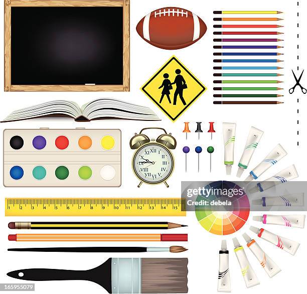 basic school supplies - paper scissors stock illustrations