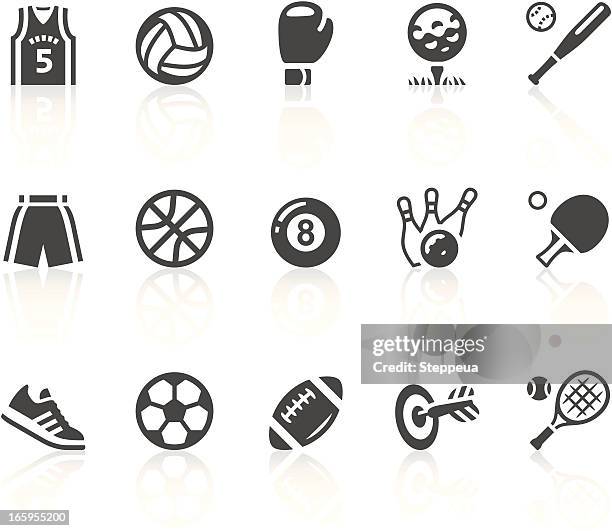 gray and white sports equipment vector icon set - tennis ball icon stock illustrations