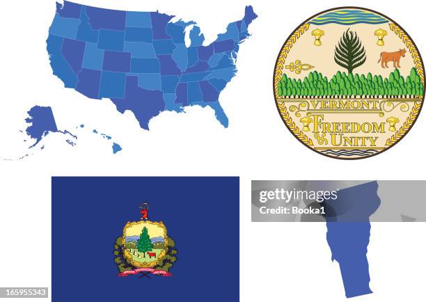 vermont state set - vermont stock illustrations