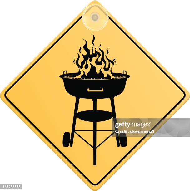 caution - hot grill - suction cups stock illustrations