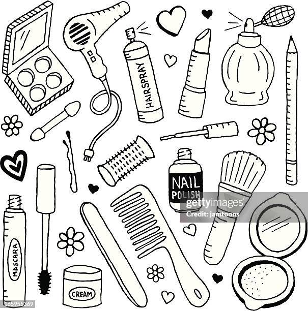 beauty doodles - cosmetics icon stock illustrations