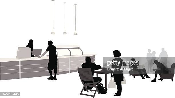getting together vector silhouette - laptop cafe stock illustrations
